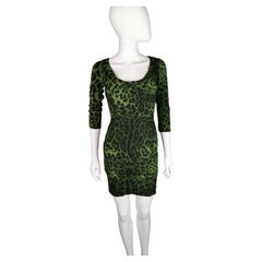 Used Dolce and Gabbana Green leopard print silk bodycon dress, Ruched, NWT