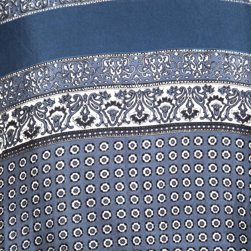 Dolce and Gabbana Grey and Blue Paisley Printed Silk Detail T- Shirt L 2
