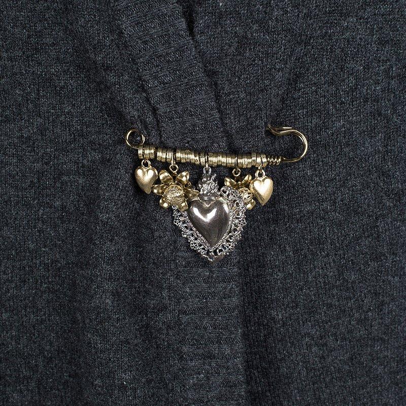 Black Dolce and Gabbana Grey Cashmere Safety Pin Cardigan S