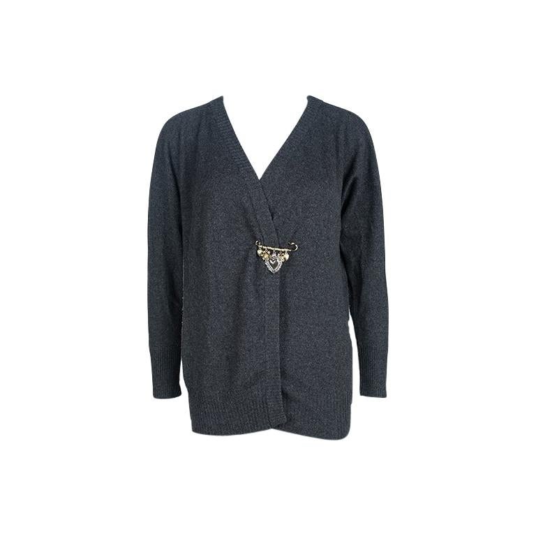 Dolce and Gabbana Grey Cashmere Safety Pin Cardigan S For Sale at 1stDibs