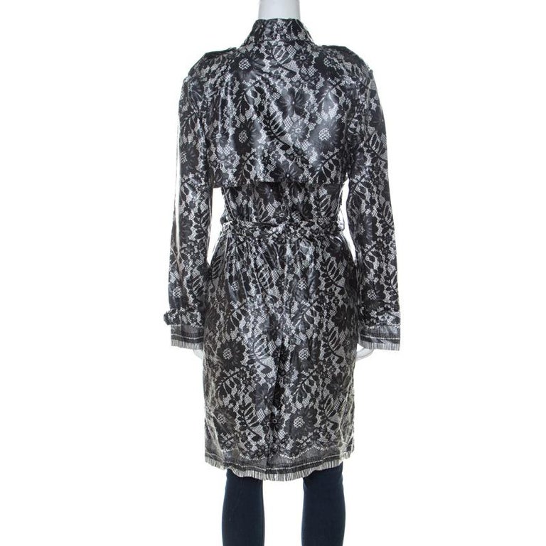 Dolce and Gabbana Grey Coated Silk Floral Lace Pattern Raincoat M For ...