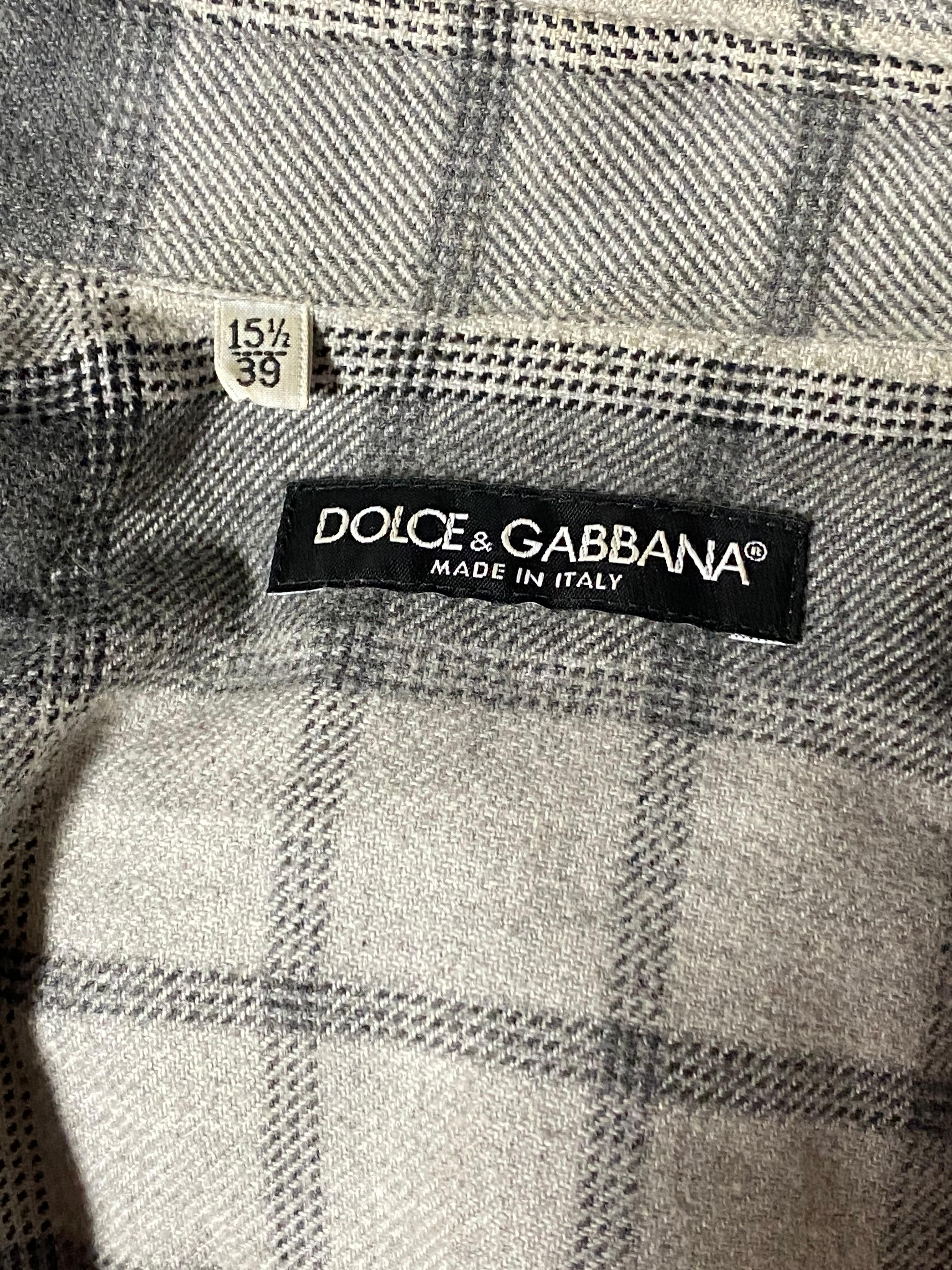 Dolce and Gabbana Grey Cotton Plaid Button Down Shirt  For Sale 1