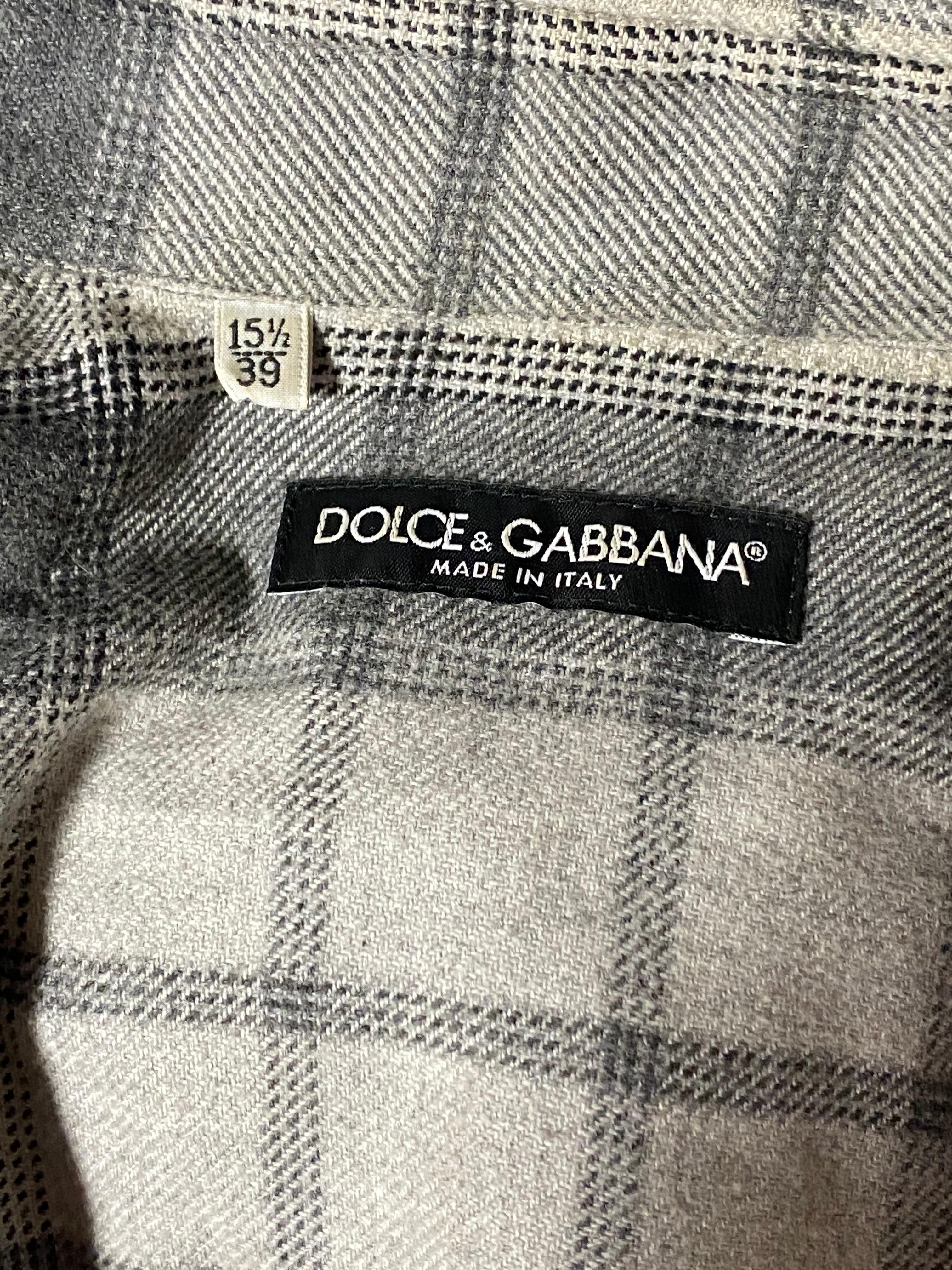 Dolce and Gabbana Grey Cotton Plaid Button Down Shirt For Sale 1