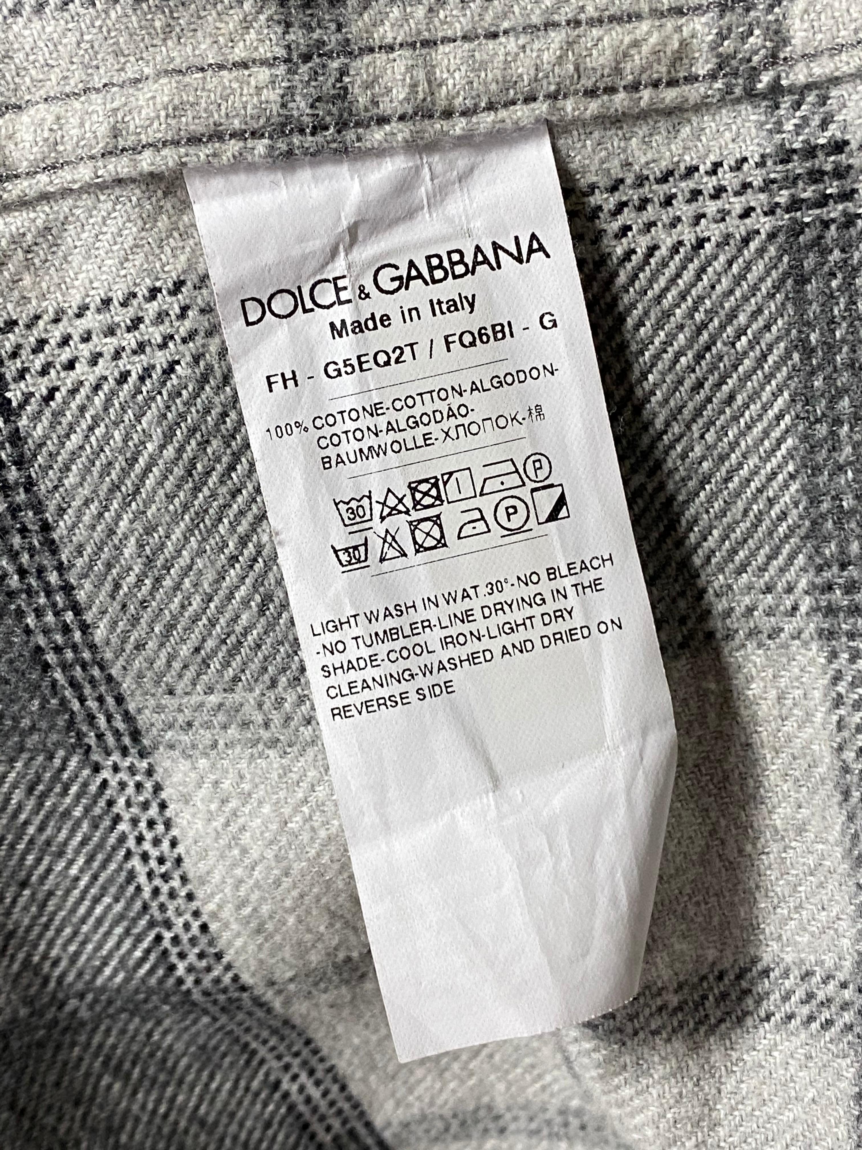 Dolce and Gabbana Grey Cotton Plaid Button Down Shirt  For Sale 2