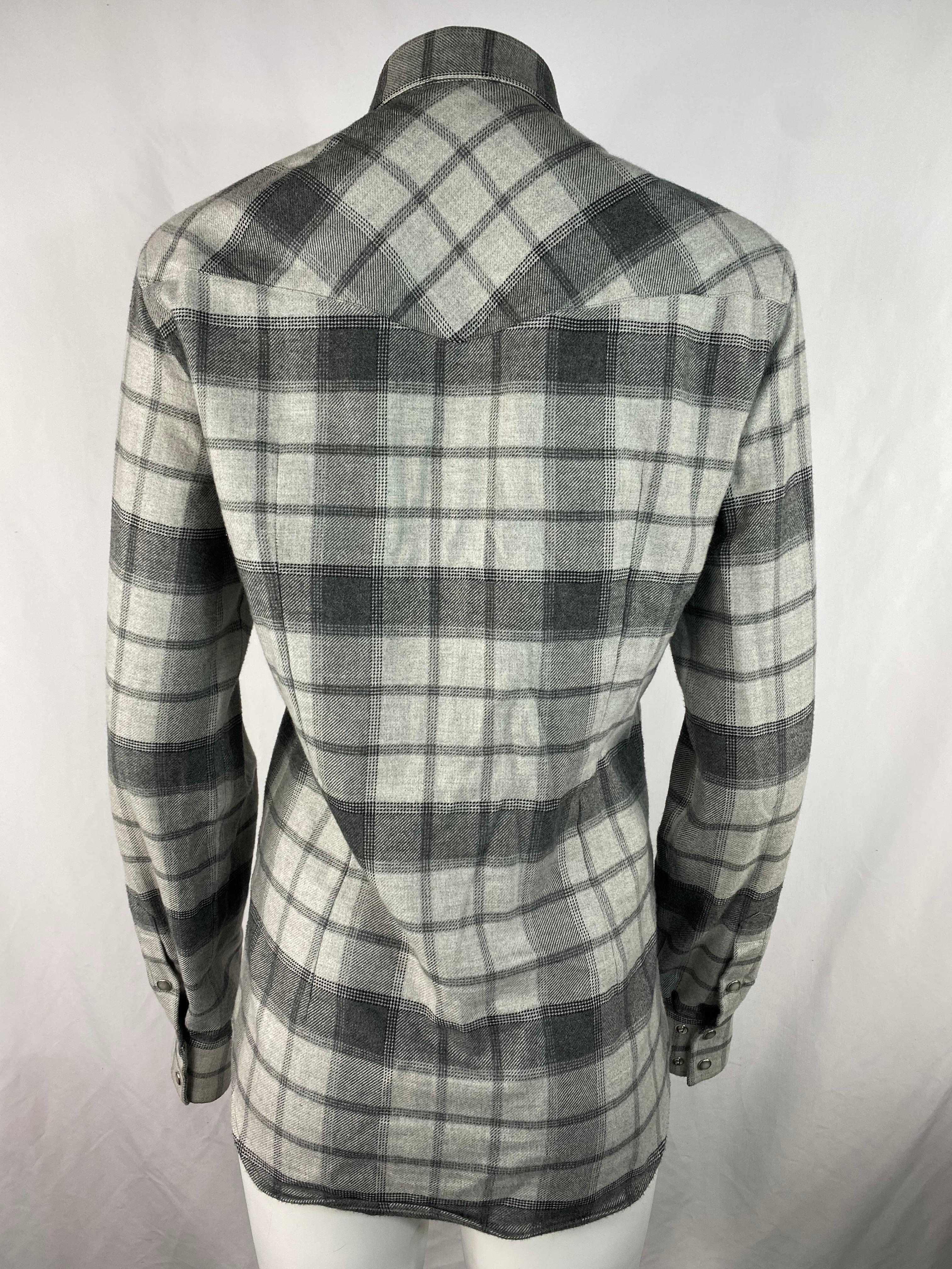 Gray Dolce and Gabbana Grey Cotton Plaid Button Down Shirt For Sale