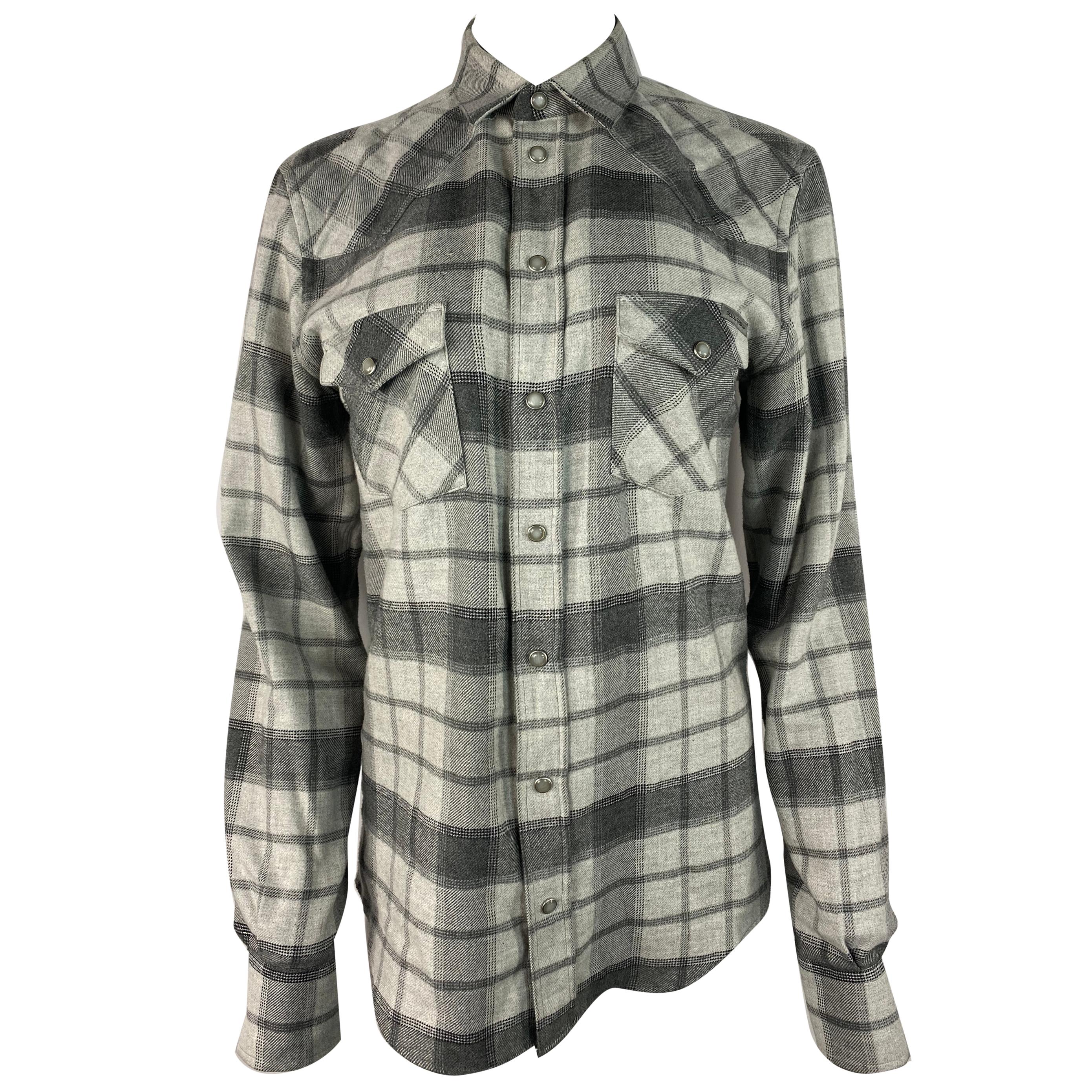 Dolce and Gabbana Grey Cotton Plaid Button Down Shirt 