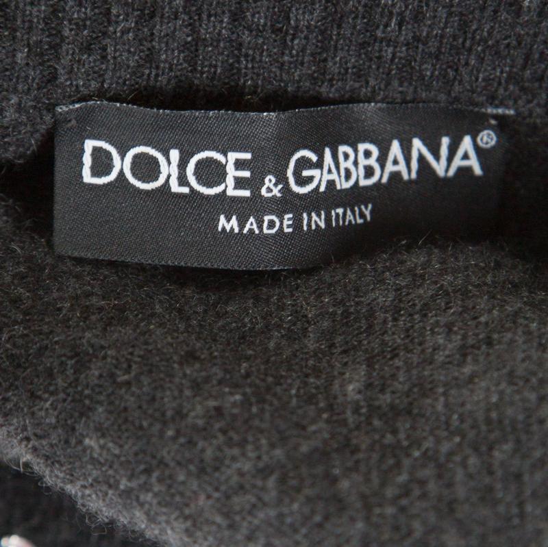 Dolce and Gabbana Grey Embellished Floral Applique Detail Cashmere Cardigan M In Good Condition In Dubai, Al Qouz 2