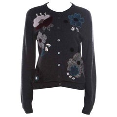 Dolce and Gabbana Grey Embellished Floral Applique Detail Cashmere Cardigan M