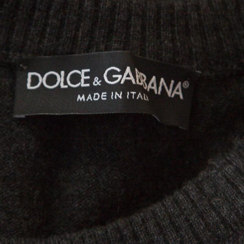 Women's Dolce and Gabbana Grey Embellished Floral Applique Detail Cashmere Sweater Vest 