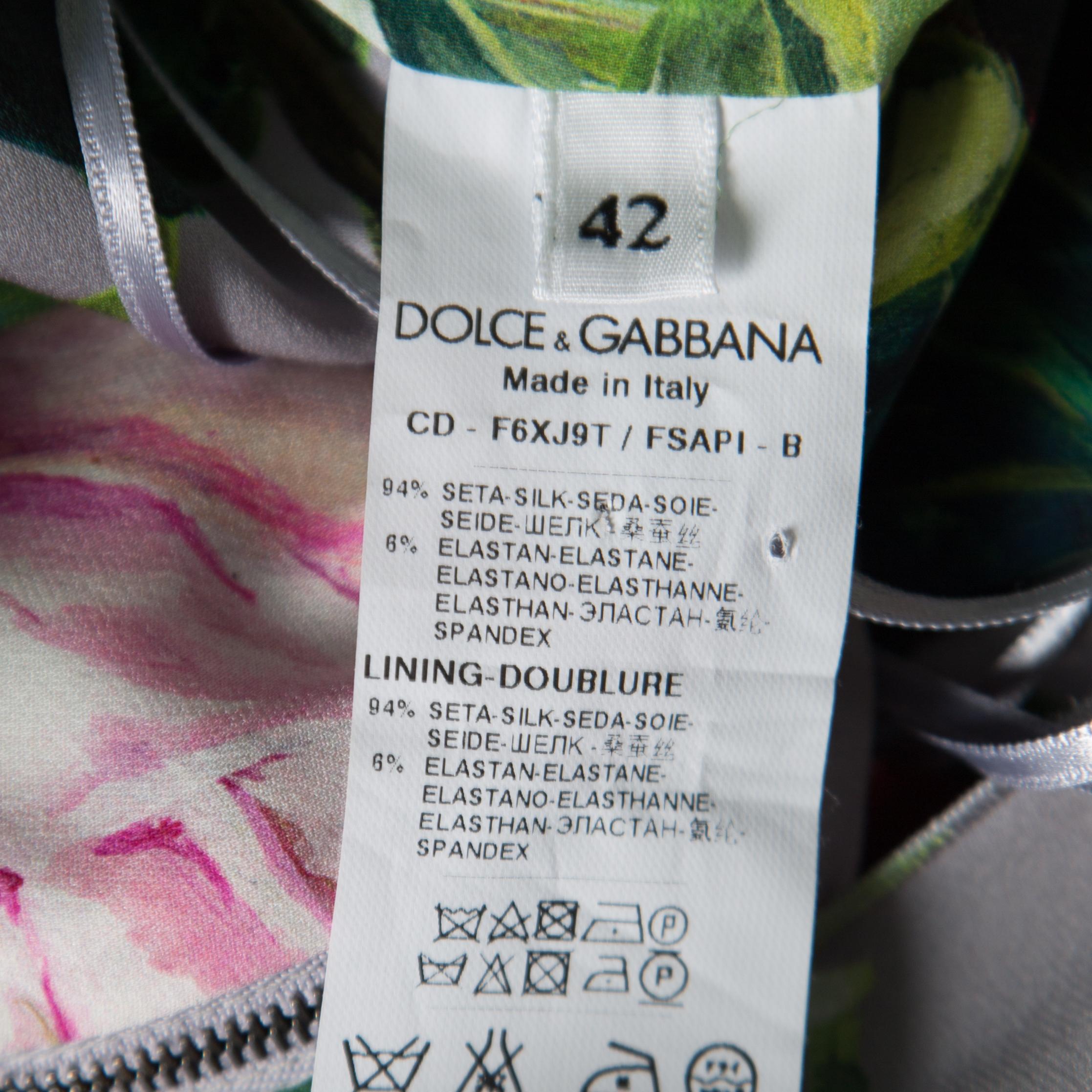 Dolce and Gabbana Grey Floral Printed Silk Sleeveless Dress M In Good Condition In Dubai, Al Qouz 2