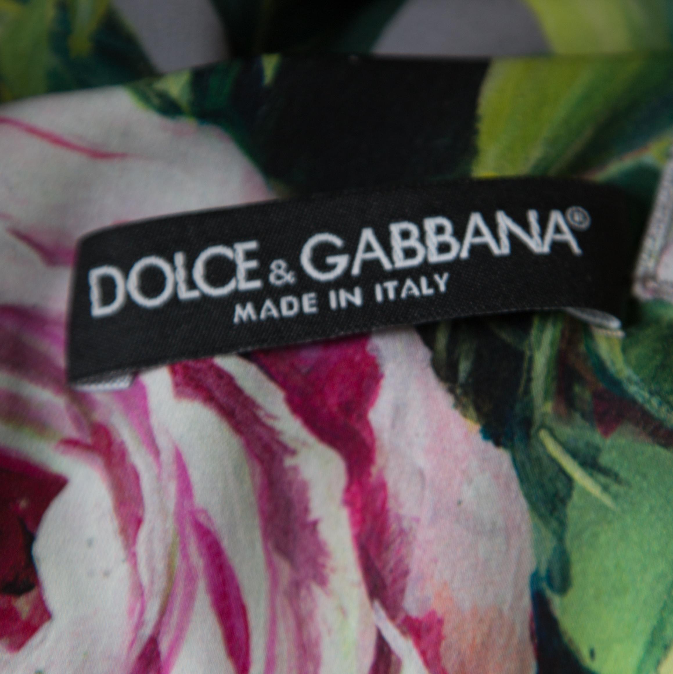 Dolce and Gabbana Grey Floral Printed Silk Sleeveless Dress M 1