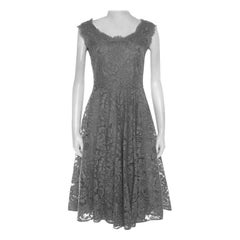 Dolce and Gabbana Grey Lace Sleeveless Flared Dress S