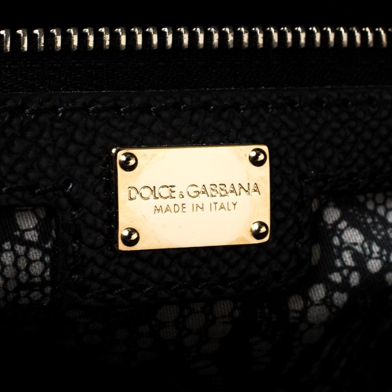 Women's Dolce and Gabbana Grey Leather Lace Print Miss Escape Tote