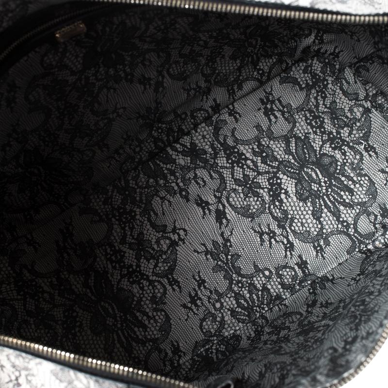 Dolce and Gabbana Grey Leather Lace Print Miss Escape Tote 1