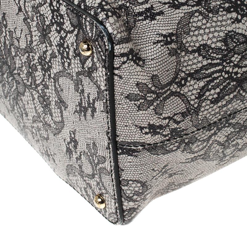 Dolce and Gabbana Grey Leather Lace Print Miss Escape Tote 3