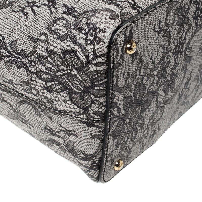 Dolce and Gabbana Grey Leather Lace Print Miss Escape Tote 4