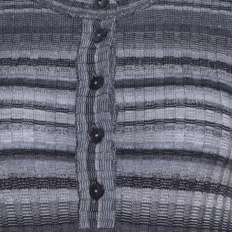 Dolce and Gabbana Grey Ribbed Knit Stripe Long Sleeve Sweater Top M For