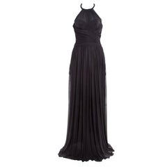 Dolce and Gabbana Grey Ruched Silk Halter Gown M