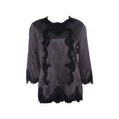 Dolce and Gabbana Grey Satin Scallop Lace Insert Long Sleeve Top L