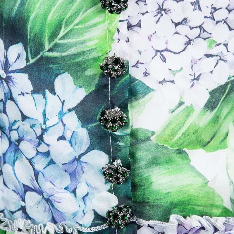Gray Dolce And Gabbana Hydrangea Printed Silk Sleeveless Midi Dress S For Sale