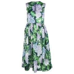 Dolce And Gabbana Hydrangea Printed Silk Sleeveless Midi Dress S