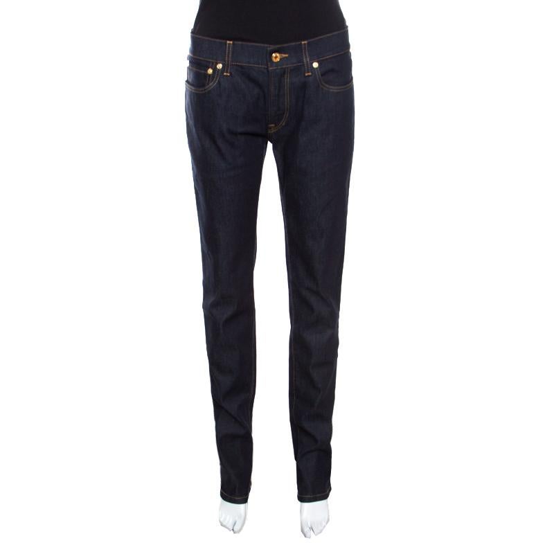 Black Dolce and Gabbana Indigo Dark Wash Stretch Denim Straight Fit Jeans L