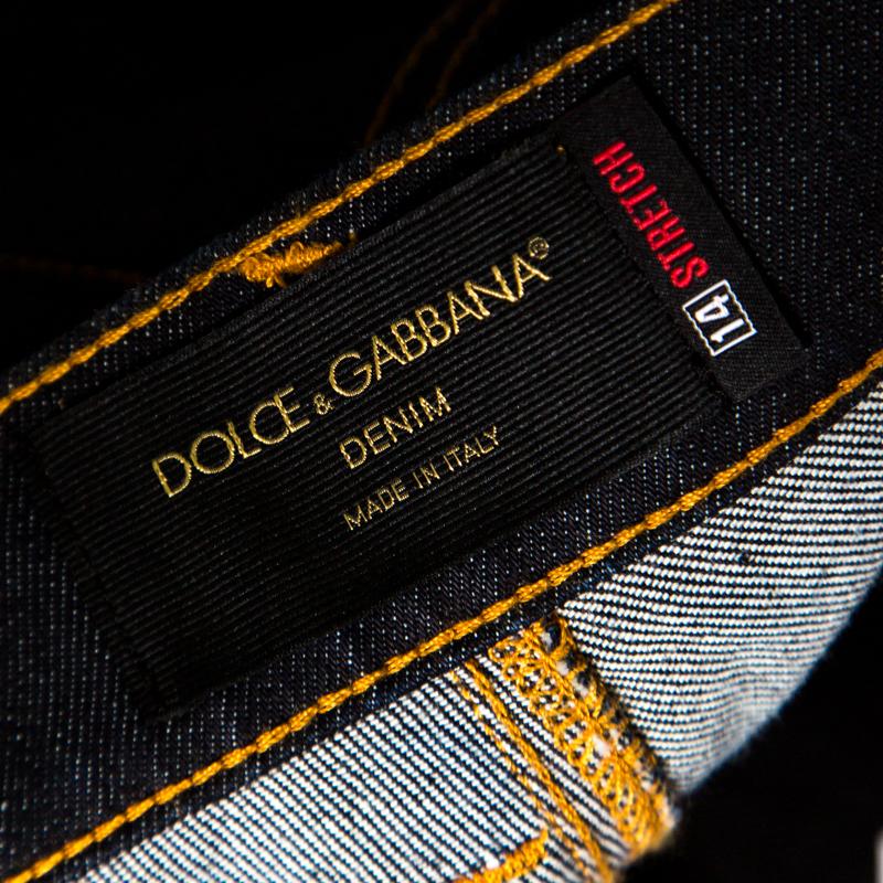 Women's Dolce and Gabbana Indigo Dark Wash Stretch Denim Straight Fit Jeans L