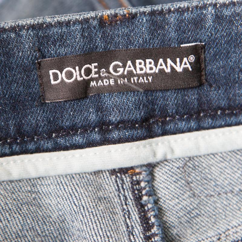 Purple Dolce and Gabbana Indigo Faded Effect Patchwork Detail Distressed Skinny Jeans S