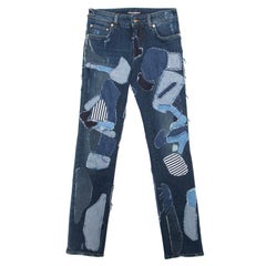 Dolce and Gabbana Indigo Faded Effect Patchwork Detail Distressed Skinny Jeans S
