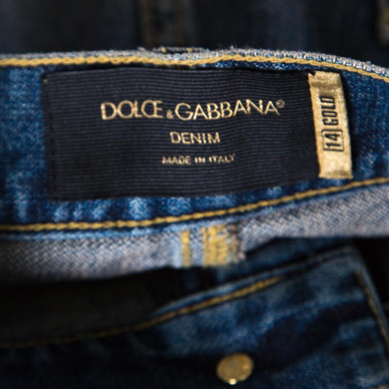 Men's Dolce and Gabbana Indigo Washed Denim Splatter Effect Distressed Jeans M