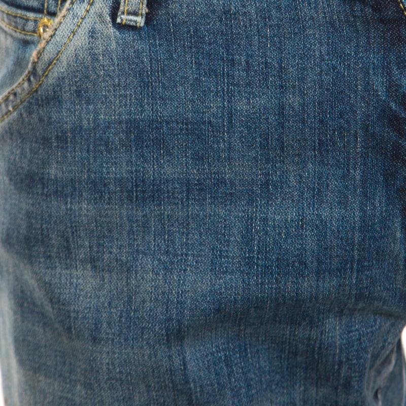 Dolce and Gabbana Indigo Washed Denim Splatter Effect Distressed Jeans M 1
