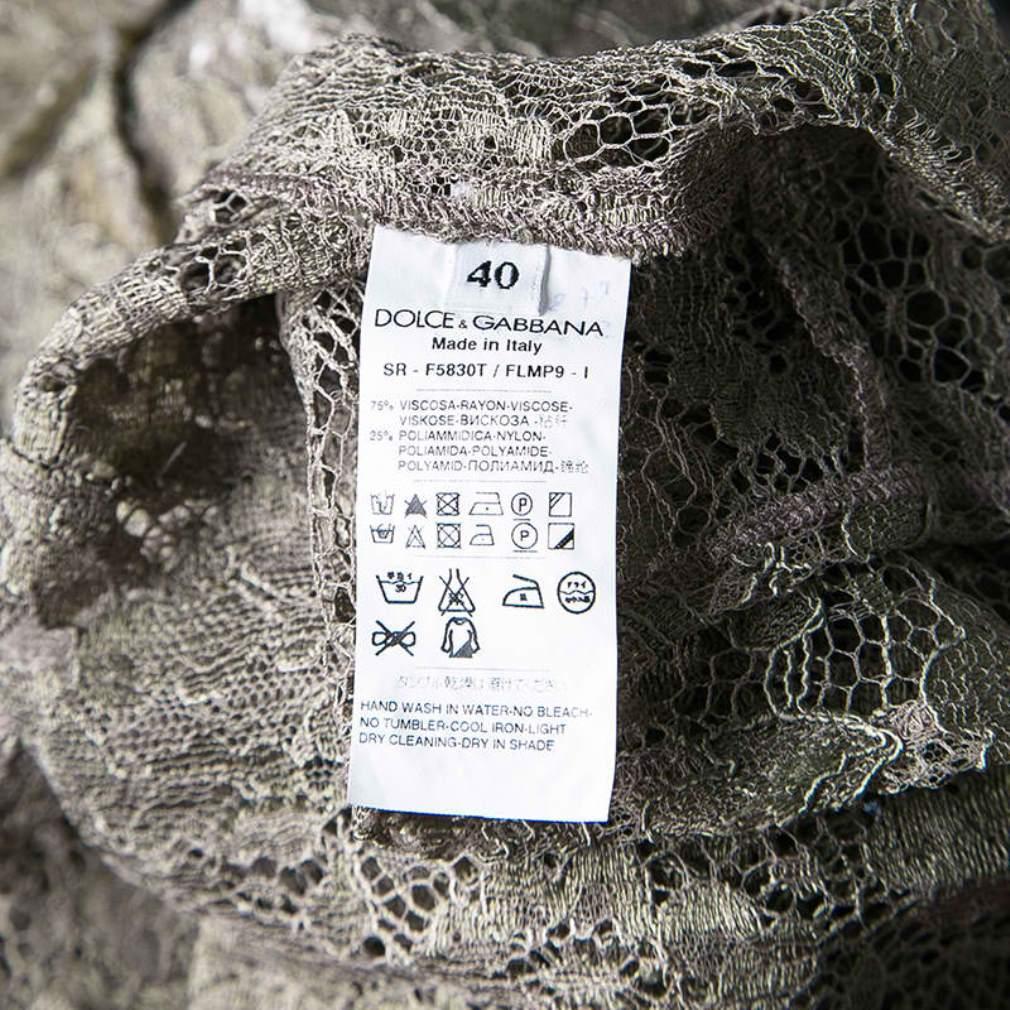 Dolce and Gabbana Khaki Floral Lace Short Sleeve Shirt S In Good Condition In Dubai, Al Qouz 2