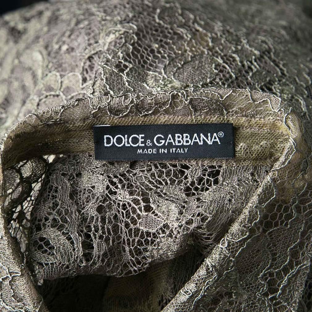 Dolce and Gabbana Khaki Floral Lace Short Sleeve Shirt S 1