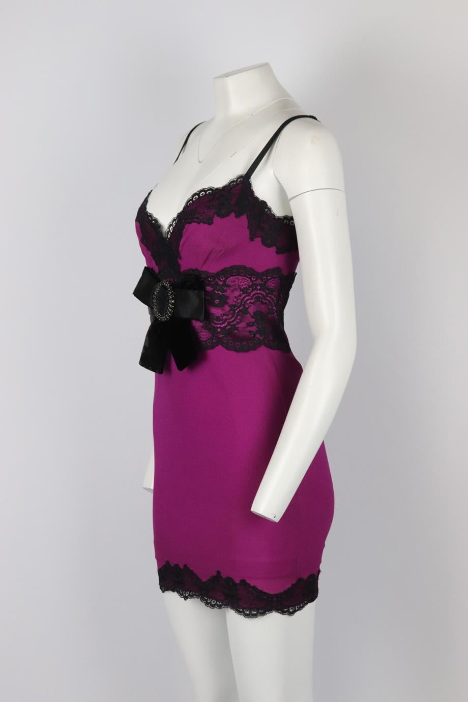 Purple Dolce And Gabbana Lace Trimmed Silk Blend Mini Dress It 44 Uk 12