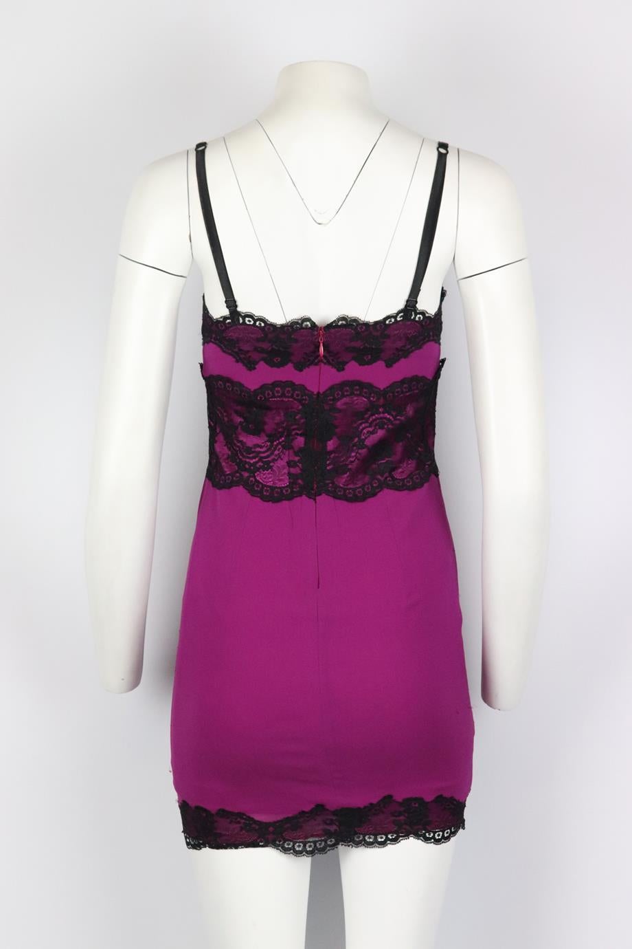 Dolce And Gabbana Lace Trimmed Silk Blend Mini Dress It 44 Uk 12 In Fair Condition In London, GB