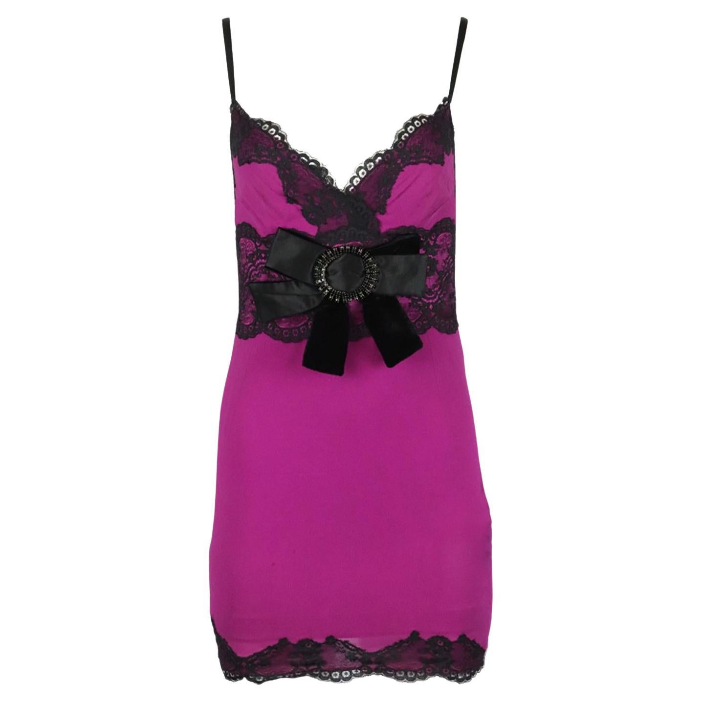 Dolce And Gabbana Lace Trimmed Silk Blend Mini Dress It 44 Uk 12 For Sale  at 1stDibs