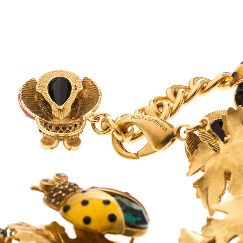 Dolce and Gabbana Ladybug Leaf Enamel Crystal Embellished Gold Tone Necklace 1