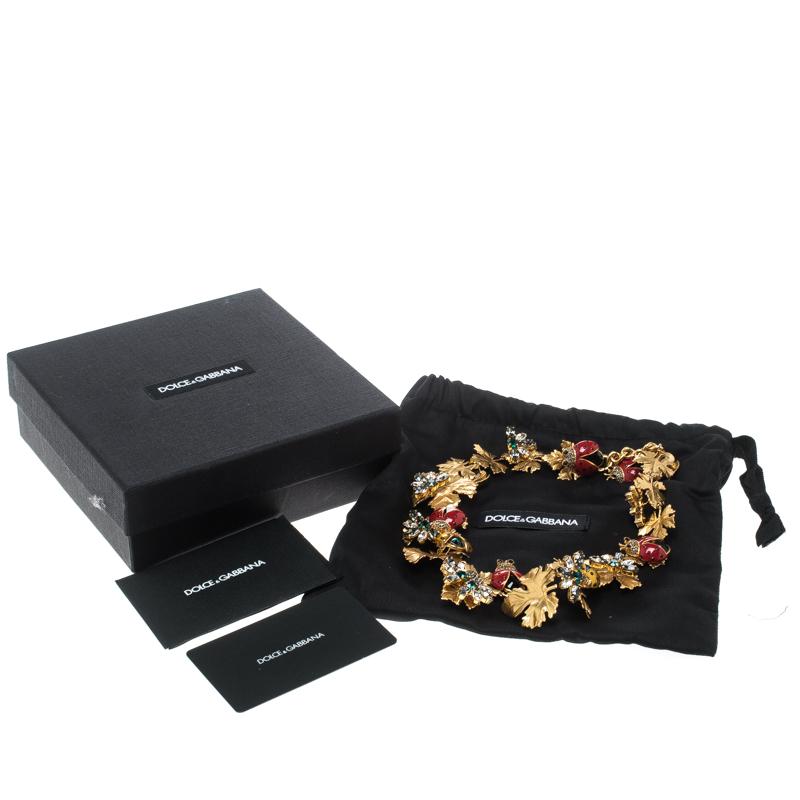 Dolce and Gabbana Ladybug Leaf Enamel Crystal Embellished Gold Tone Necklace 2