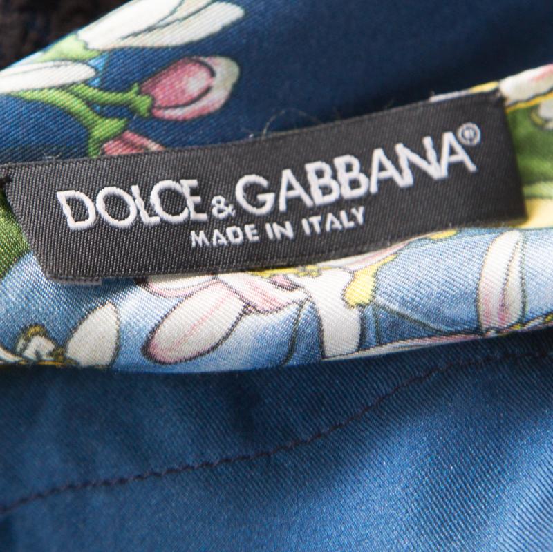 Black Dolce and Gabbana Lemon Mosaic Printed Silk Lace Trim Tunic Dress M