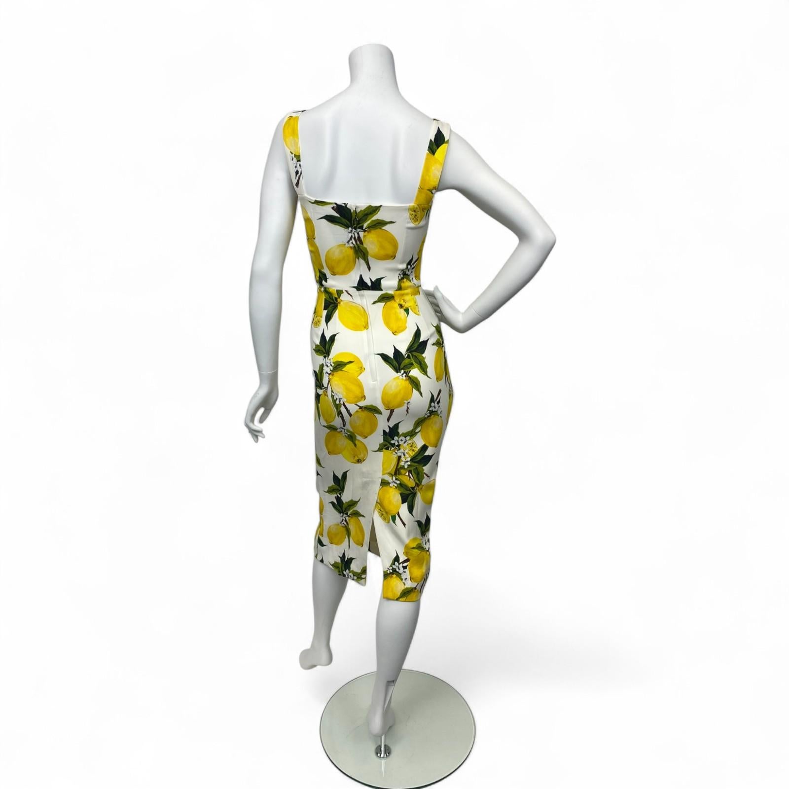 Beige Dolce and Gabbana Lemon Print Sleeveless Midi Sheath Dress Sz: 38 For Sale