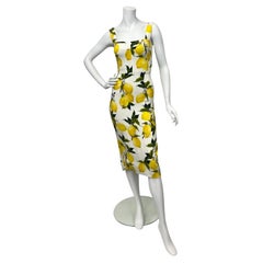 Dolce and Gabbana Lemon Print Sleeveless Midi Sheath Dress Sz: 38