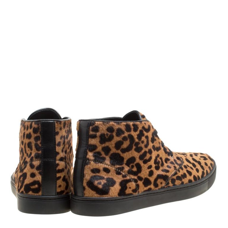 Dolce & Gabbana Brown Calfskin Fur Leopard Sneakers Shoes