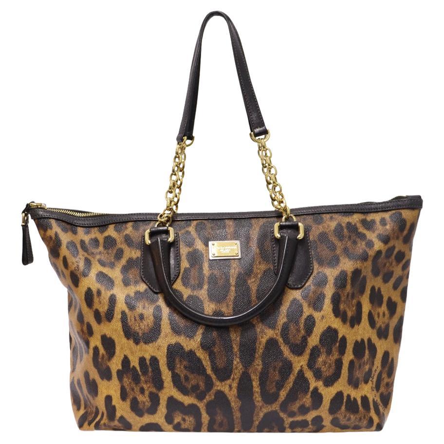 Dolce and Gabbana Leopard Print Canvas Tote For Sale