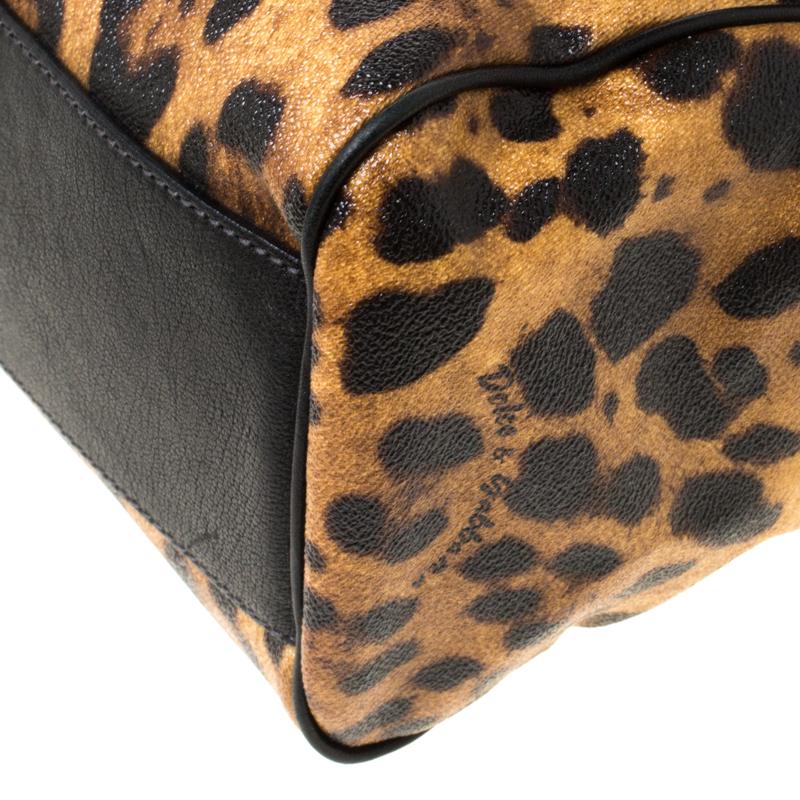 Dolce and Gabbana Leopard Print Coated Canvas and Leather Large Miss Sicily Top  1