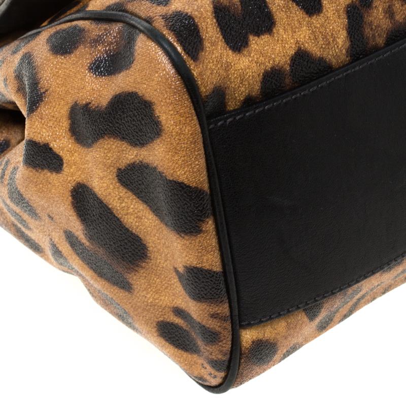 Dolce and Gabbana Leopard Print Coated Canvas and Leather Large Miss Sicily Top  2