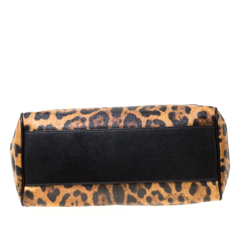 Dolce and Gabbana Leopard Print Coated Canvas and Leather Large Miss Sicily Top  3