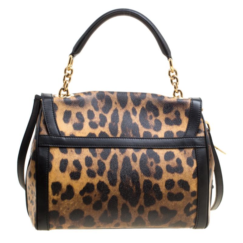 Dolce and Gabbana Leopard Print Coated Canvas Padlock Shoulder Bag 3