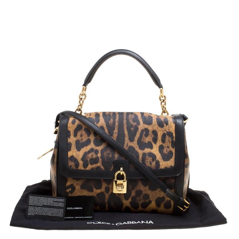 Dolce and Gabbana Leopard Print Coated Canvas Padlock Shoulder Bag In Good Condition In Dubai, Al Qouz 2