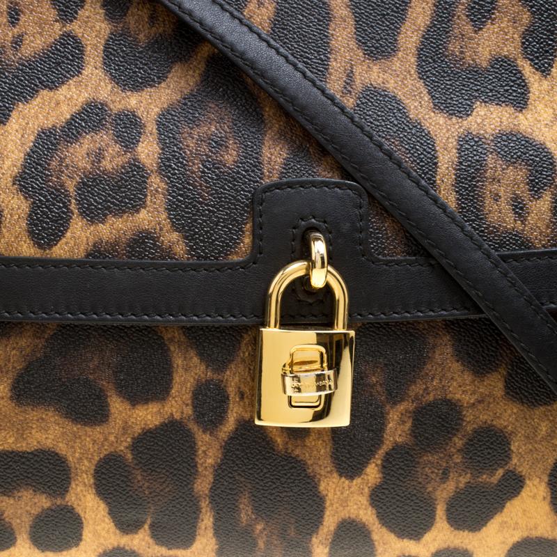 Women's Dolce and Gabbana Leopard Print Coated Canvas Padlock Shoulder Bag