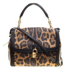 Dolce and Gabbana Leopard Print Coated Canvas Padlock Shoulder Bag